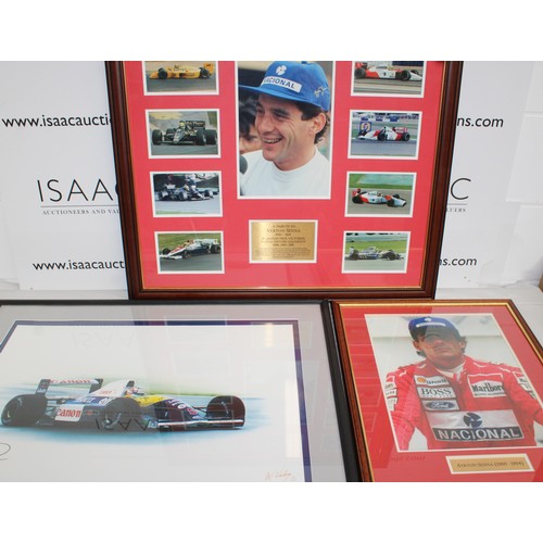 279 - Three Framed Sporting Pictures relating to Formula One Racing - Two Ayrton Senna and One Nigel Manse... 