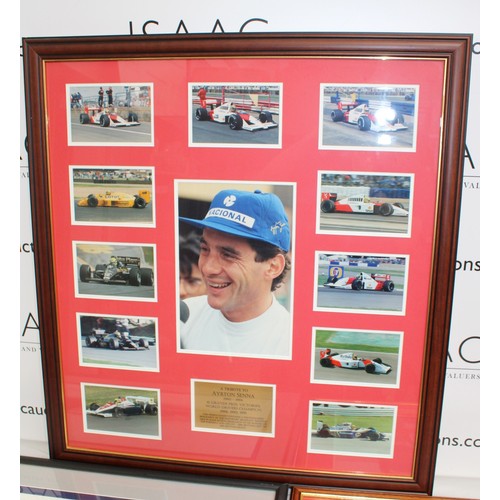 279 - Three Framed Sporting Pictures relating to Formula One Racing - Two Ayrton Senna and One Nigel Manse... 