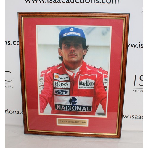 279 - Three Framed Sporting Pictures relating to Formula One Racing - Two Ayrton Senna and One Nigel Manse... 