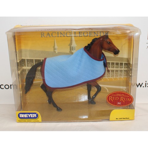 104 - 3 X RED RUM ITEMS INC-BREYER RACING LEGENDS RED RUM NO 1247 MAKER OF THE WORLD'S FINEST MODEL HORSES... 