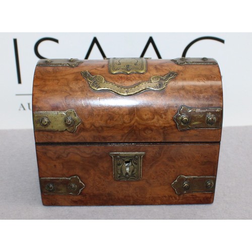 126 - Wooden Chest (14 x 11 x 8cm) Including Two Glass Decanters (Damage To One Bottle As Shown In Picture... 