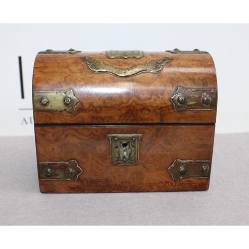 126 - Wooden Chest (14 x 11 x 8cm) Including Two Glass Decanters (Damage To One Bottle As Shown In Picture... 