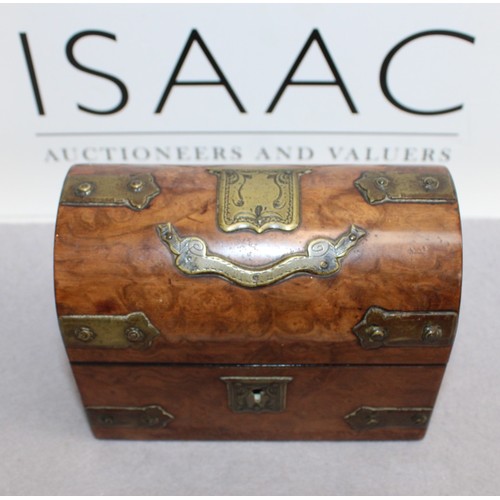 126 - Wooden Chest (14 x 11 x 8cm) Including Two Glass Decanters (Damage To One Bottle As Shown In Picture... 