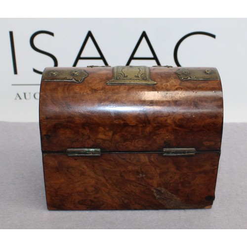 126 - Wooden Chest (14 x 11 x 8cm) Including Two Glass Decanters (Damage To One Bottle As Shown In Picture... 