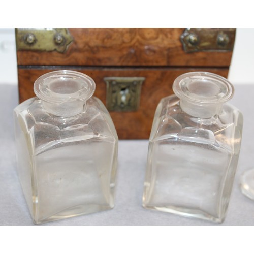 126 - Wooden Chest (14 x 11 x 8cm) Including Two Glass Decanters (Damage To One Bottle As Shown In Picture... 