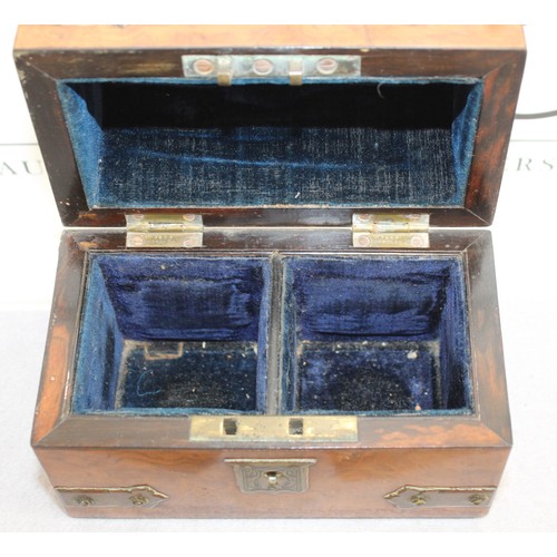 126 - Wooden Chest (14 x 11 x 8cm) Including Two Glass Decanters (Damage To One Bottle As Shown In Picture... 