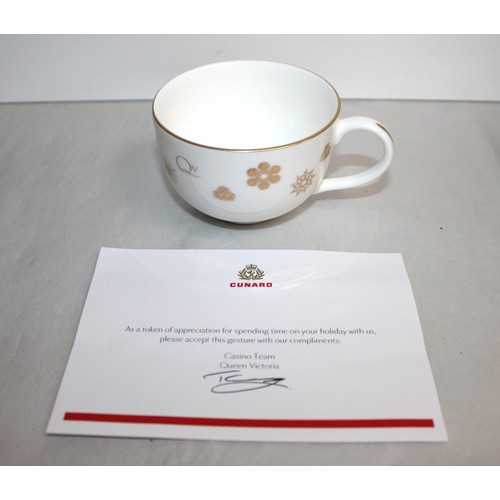 154 - A Glass Queen Victoria Ship And  Bone China Cup Both Boxed And Signed