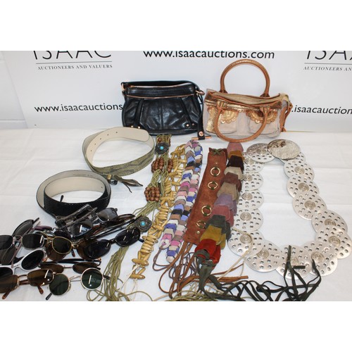 204 - Selection Of Vintage Belts/2 x Handbags Ted Baker & Oriano/Sun Glasses