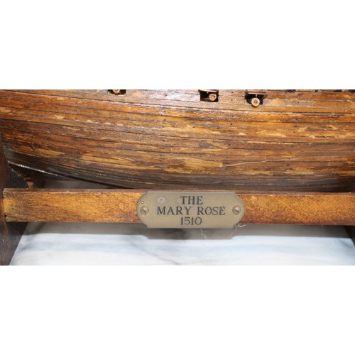 162 - Wooden Model Of The Mary Rose 1510 Ship Length-69cm Height-55cm 
On A Stand
COLLECTION ONLY