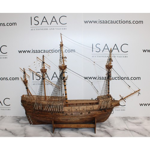 162 - Wooden Model Of The Mary Rose 1510 Ship Length-69cm Height-55cm 
On A Stand
COLLECTION ONLY