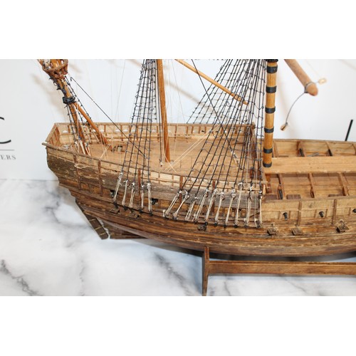 162 - Wooden Model Of The Mary Rose 1510 Ship Length-69cm Height-55cm 
On A Stand
COLLECTION ONLY