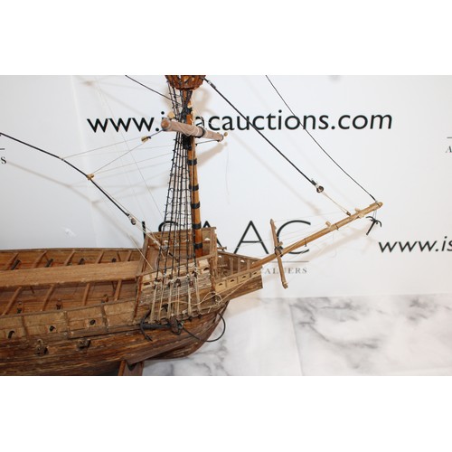 162 - Wooden Model Of The Mary Rose 1510 Ship Length-69cm Height-55cm 
On A Stand
COLLECTION ONLY