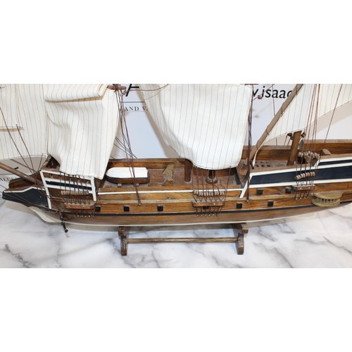 166 - Wooden Ship On Stand Length 73cm Height 82cm
COLLECTION ONLY