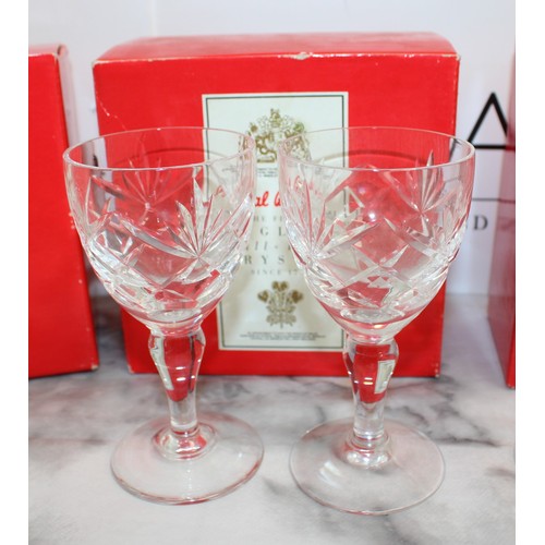 55 - 3 x Boxed Royal Brierley The Finest English Full Lead Crystal Small Wine Glasses 2 x Glasses In Each...