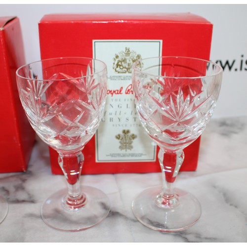 55 - 3 x Boxed Royal Brierley The Finest English Full Lead Crystal Small Wine Glasses 2 x Glasses In Each...