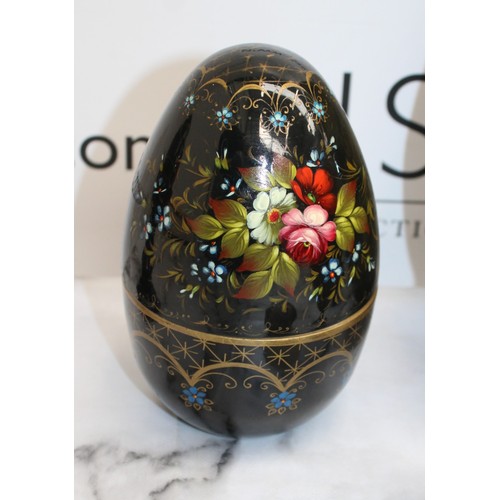 181 - Eleven Russian Wooden/Metal Hand Painted Decorative Eggs Largest-29cm Some On Stands