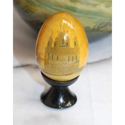 181 - Eleven Russian Wooden/Metal Hand Painted Decorative Eggs Largest-29cm Some On Stands