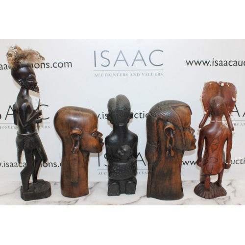 61 - Selection Of 5 x Wooden African Figurines And Heads
Tallest 43cm...