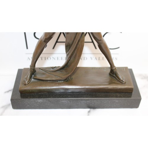 42 - Art Deco Signed Pierre Le Faguays Diana Nemorensis & Artemis Bronze Sculpture On Marble Plinth Lengt...