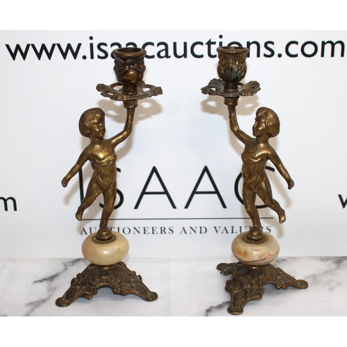 188 - Pair Of Vintage Cherub Candle Stick Holders Height-24cm