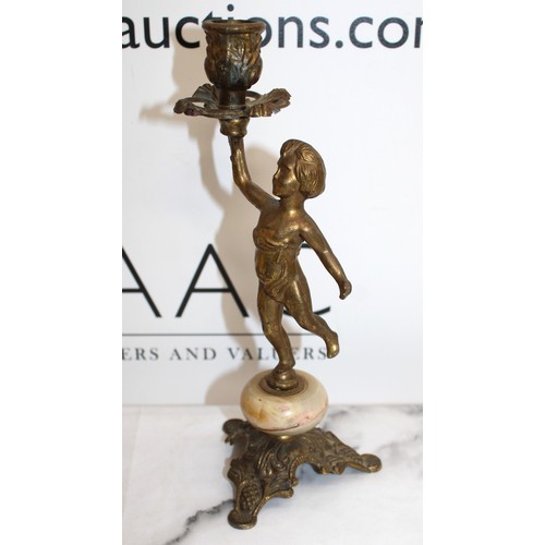 188 - Pair Of Vintage Cherub Candle Stick Holders Height-24cm