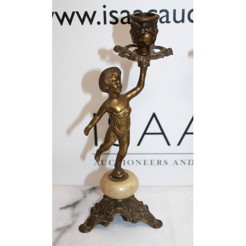 188 - Pair Of Vintage Cherub Candle Stick Holders Height-24cm