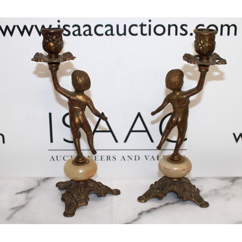 188 - Pair Of Vintage Cherub Candle Stick Holders Height-24cm