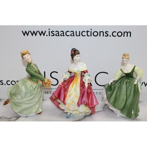 191 - 3 x Royal Doulton Figurines Inc-Fair Lady, Southern Belle,Grace Tallest 20cm  
Collection only