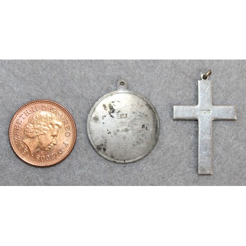 450 - Stamped Silver St Christopher/Stamped Sterling Silver Cross