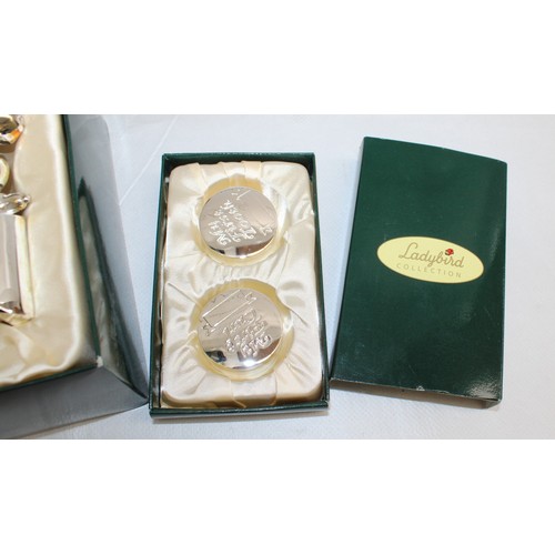 451 - 2 x Boxed Ladybird Collection Silver Plated Train Money Bank And Picture Frame & Silver Plated Tooth... 