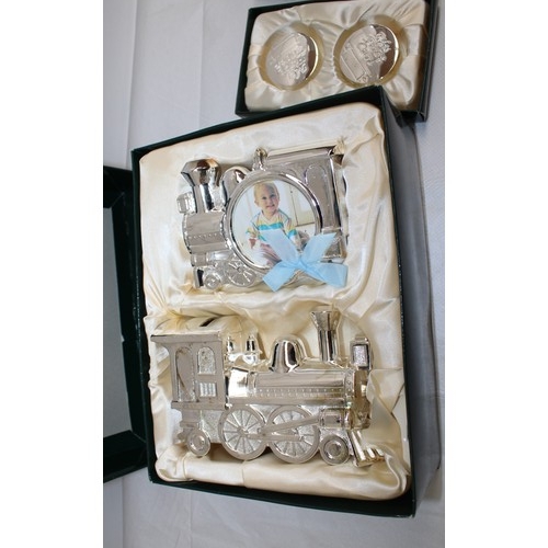 451 - 2 x Boxed Ladybird Collection Silver Plated Train Money Bank And Picture Frame & Silver Plated Tooth... 