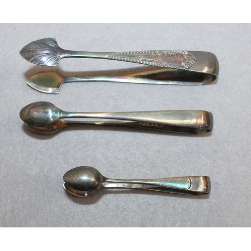 454 - 3 x Silver Plated Sugar Tongs Longest 12.5cm