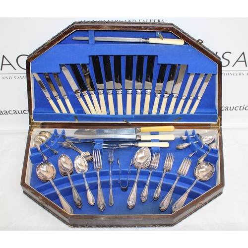 456 - Cutlery Set In A Large Wooden Box ( Some Odd Cutlery Items Included )