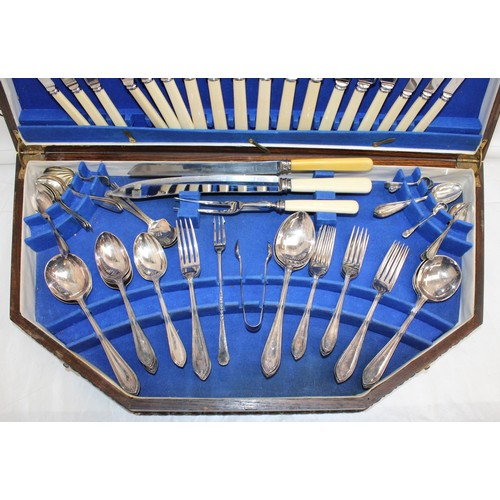 456 - Cutlery Set In A Large Wooden Box ( Some Odd Cutlery Items Included )