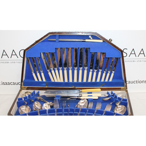 456 - Cutlery Set In A Large Wooden Box ( Some Odd Cutlery Items Included )