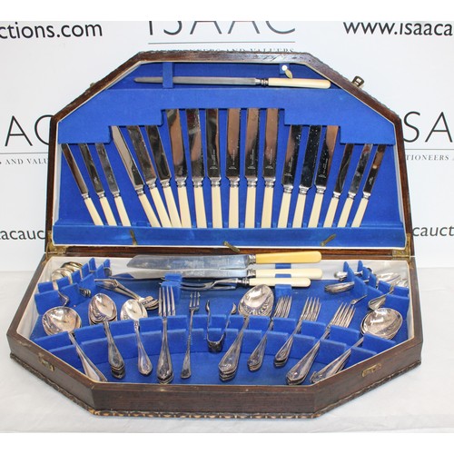 456 - Cutlery Set In A Large Wooden Box ( Some Odd Cutlery Items Included )