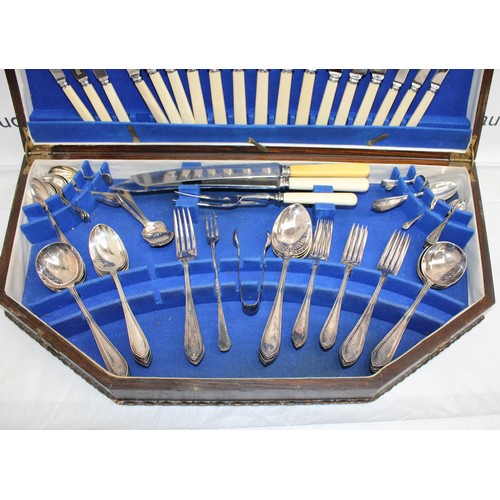 456 - Cutlery Set In A Large Wooden Box ( Some Odd Cutlery Items Included )