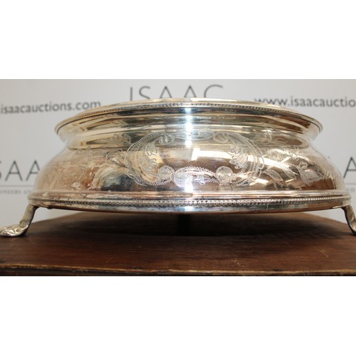 457 - Wooden Box Containing Silver Plated Bride Cake Stand 41 x 35.5cm Diameter Of Cake Area Height 13cm