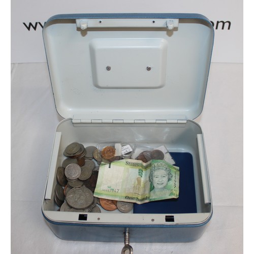 339 - A Tin Containing Coinage ,Note Etc