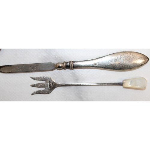 471 - 3 x Silver Hallmarked Items Spoon/Pickle Fork/Nail Tool Handle Only Silver