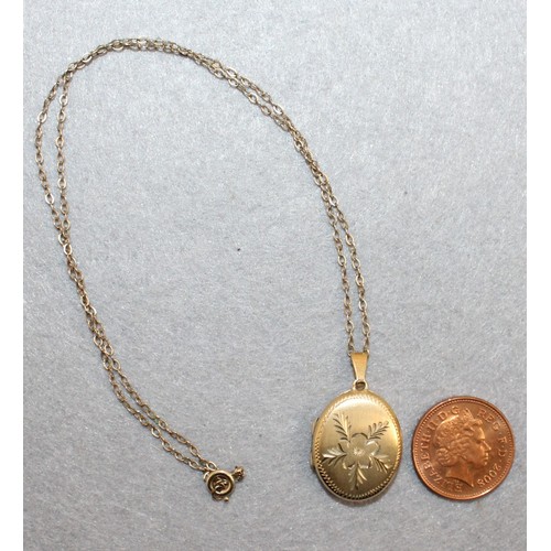 536 - Stamped Rolled Gold Locket & Necklace