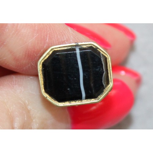 428 - Black Onyx Stone Gold Toned Fob