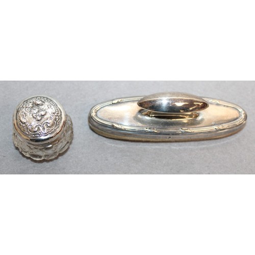 483 - 2 x Silver Hallmarked Items Inc- Nail Buff & Small Glass Silver Topped Pot