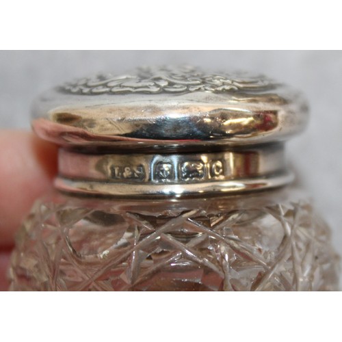 483 - 2 x Silver Hallmarked Items Inc- Nail Buff & Small Glass Silver Topped Pot