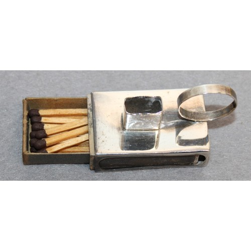 486 - Silver Hallmarked Candle Stick/ Match Box Holder Including Matches