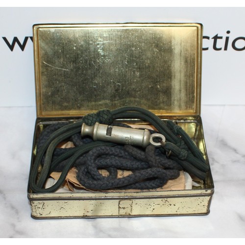 293 - Tin Containing J.HUDSON & CO BIRMINGHAM 1915 Whistle