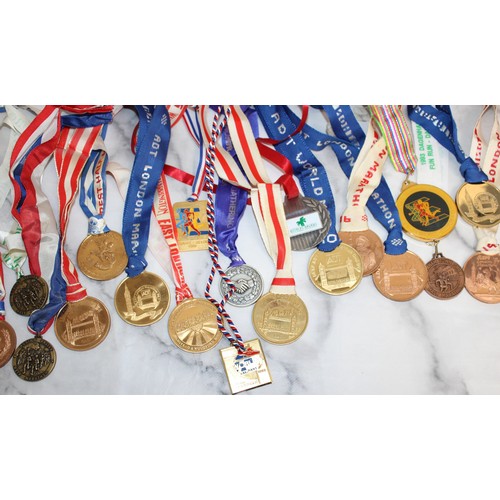 604 - Over 25 Running Medals and Ribbons - Multiple London Marathons, Half Marathons and International Eve... 