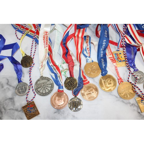 604 - Over 25 Running Medals and Ribbons - Multiple London Marathons, Half Marathons and International Eve... 