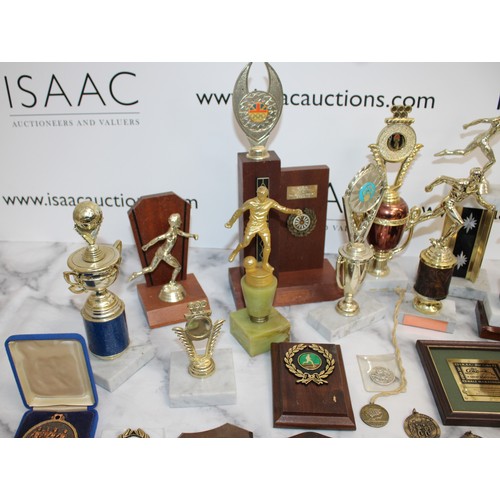 606 - Quantity of Athletic / Sporting Trophies and Medals ( Some Boxed)