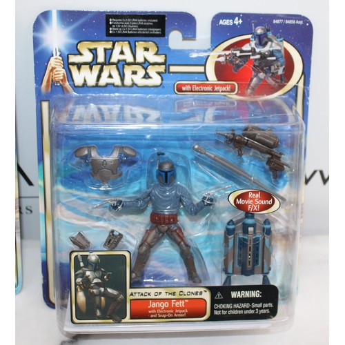 2 x New In Packet STAR WARS Figurines Jango Fett & Obi-Wan Kenobi